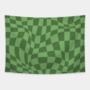 Retro Checker Board Green Tones Pattern Tapestry