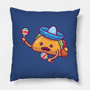 Sombrero Hat Mustache Taco Playing Maracas Cartoon Pillow