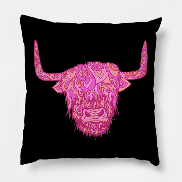 Highland Cow In The Pink Pillow by TimeTravellers