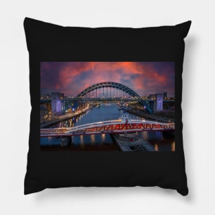 Newcastle Quayside bridges sunset Pillow