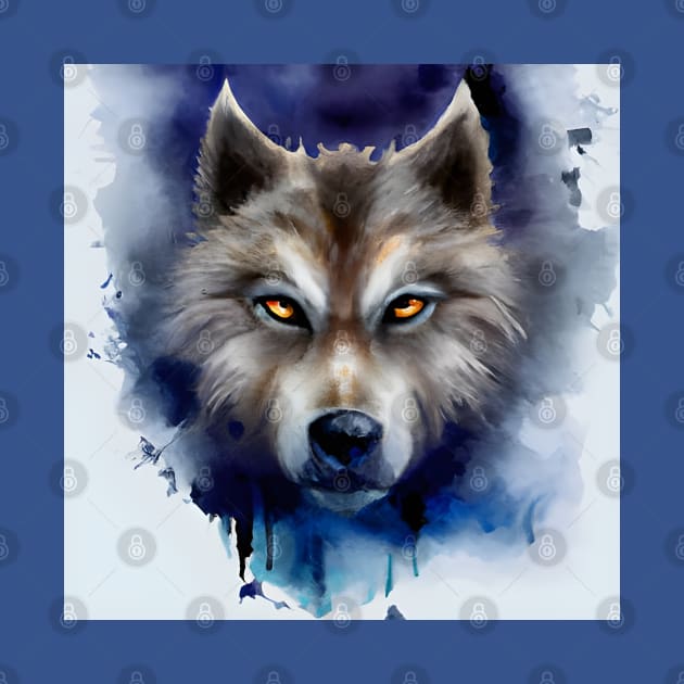 Menacing Wolf Face Watercolor Illustration by Chance Two Designs