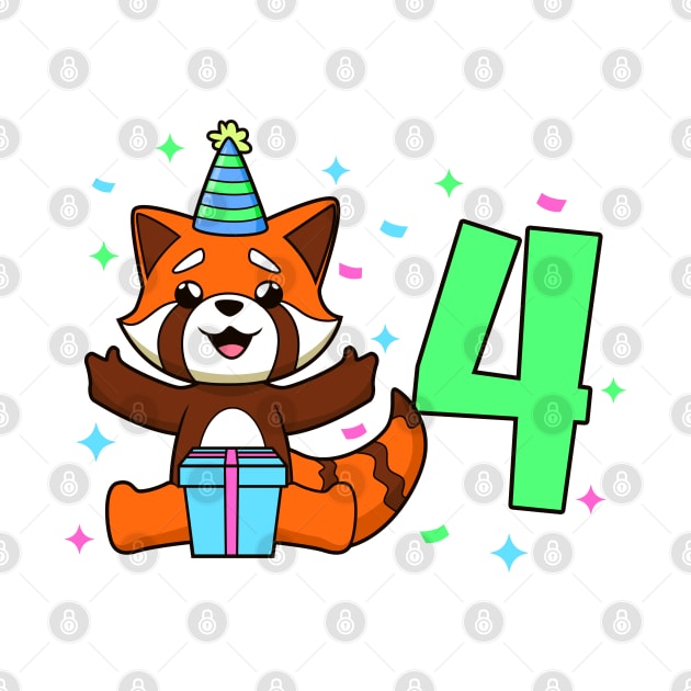 I am 4 with red panda - kids birthday 4 years old by Modern Medieval Design