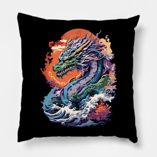 Colorful Water Dragon Design Pillow