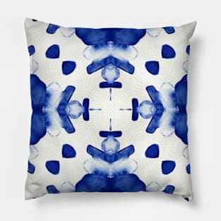 Abstract cobalt blue watercolour stones set into a mosaic tile mandala style Pillow