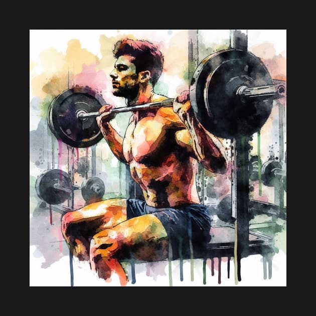 Artistic illustration of a man lifting weights in the gym by WelshDesigns