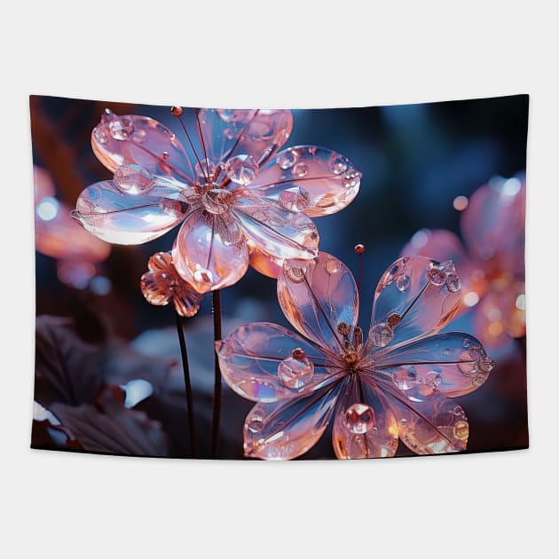 flowers with raindrops on them Tapestry by Maverick Media