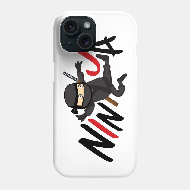 Cute Kawaii Ninja Flying Kick Funny Simple Japanese theme design Phone Case by Uncle Fred Design