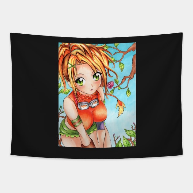 Final Fantasy Rikku Drawing Tapestry by moonphiredesign