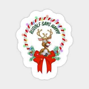 Rudolf says Hay! Christmas T Shirt Design Magnet