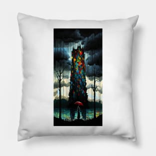 Mystical Tower Inspired by Piet Mondrian Art Pillow