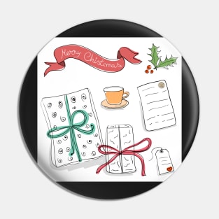 Set of vector sketch gifts. Hand drawn elements for your festive design. Christmas gifts. Pin