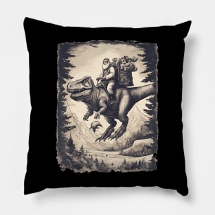 Father Christmas Riding A T-Rex Tyrannosaurus Dinosaur Pillow