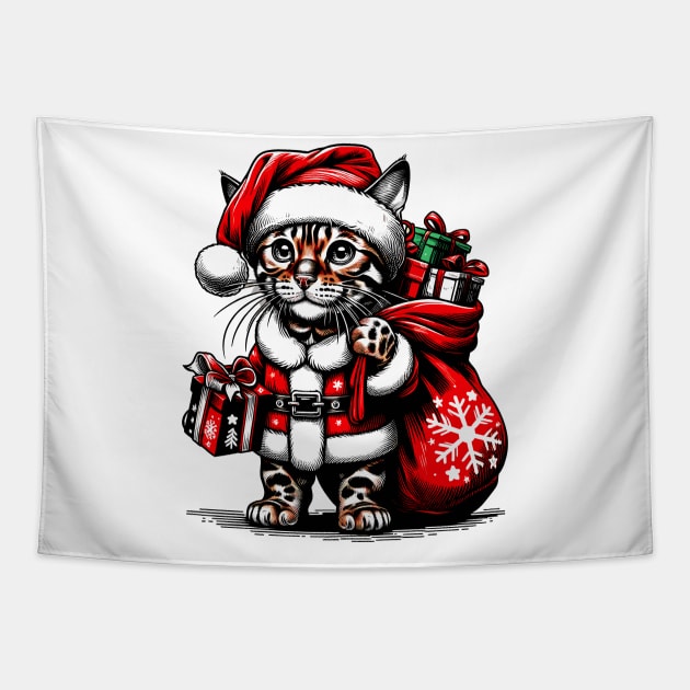 Bengal Cat Santa Claus Christmas Tapestry by Graceful Designs