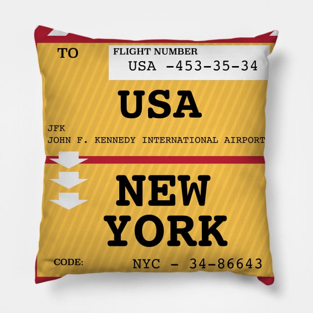 New York City Plane Ticket Pillow by nickemporium1