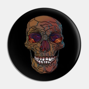 Colorful tan brown skull with dark red interior Pin