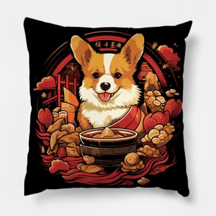 Kawaii Corgi Eating Ramen Noodles Pillow