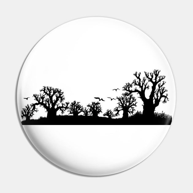 Baobab Trees Silhouette Black and White Pin by Tony Cisse Art Originals