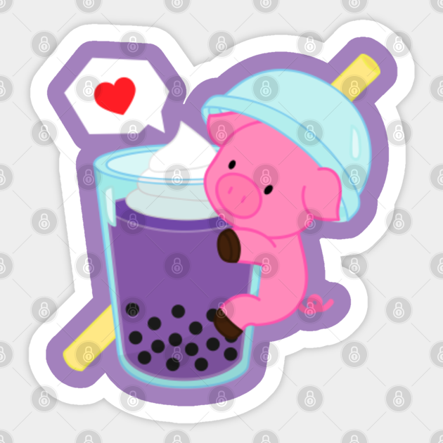 Pig With Purple Bubble Tea Bubble Tea Adesivo Teepublic It