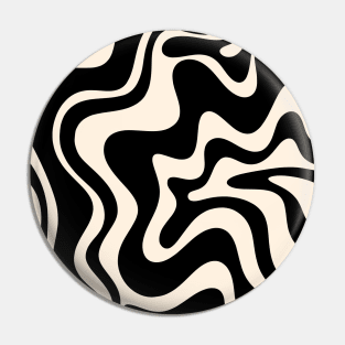 Retro Liquid Swirl Abstract Pattern Black and Almond Cream Pin