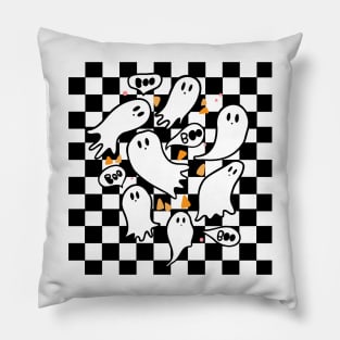 Black checkerboard ghost Pillow