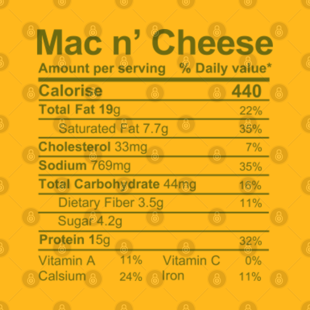 mac n cheese nutrition facts Nutrition Facts TShirt TeePublic