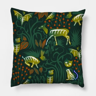 Eerie Forest- Mystical Animals in the Woods- Emerald Citron Pillow