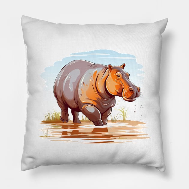 River Hippopotamus Pillow by zooleisurelife