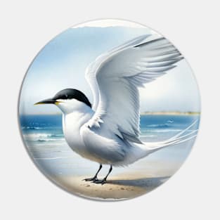 Colorful Sandwich Tern - Watercolor Bird Pin