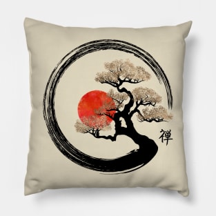 Enso Zen Circle and Bonsai Tree Pillow