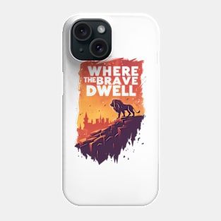 Where the Brave Dwell - Lion on a Hill - Red Backdrop - Fantasy Phone Case