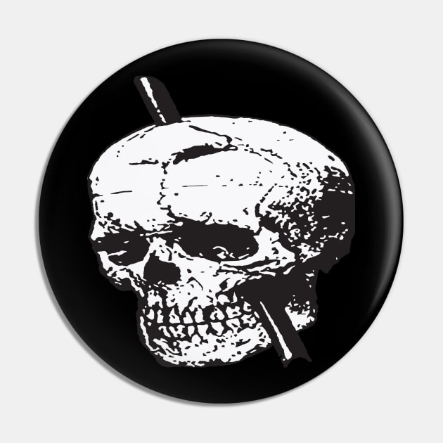 Black and White Skull of Phineas Gage With Tamping Iron Vector Pin by taiche