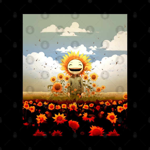 Sunflower Smiles: Be Happy Today on a Dark Background by Puff Sumo