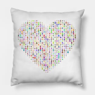 Colourful I Love Chess Pieces Heart Design Pillow