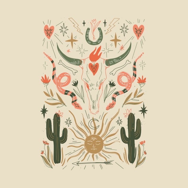 Desert Boho Elements Cactus Sun Snakes Bohemian Design by SLAG_Creative