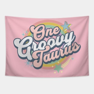 One Groovy Taurus Cute Retro Design in Pastel Colors Tapestry