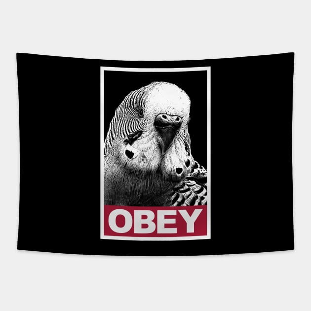 Obey the Budgie Tapestry by BirdNerd