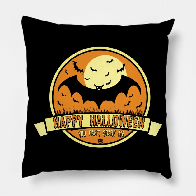 Can't Scare Me October Moonlit Spooky Vampire Bat. Pillow by Maxx Exchange