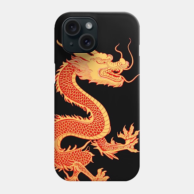 Chinese Golden Dragon on a Lucky Red Background: Chinese New Year, Year of the Dragon on a dark (Knocked Out) background Phone Case by Puff Sumo