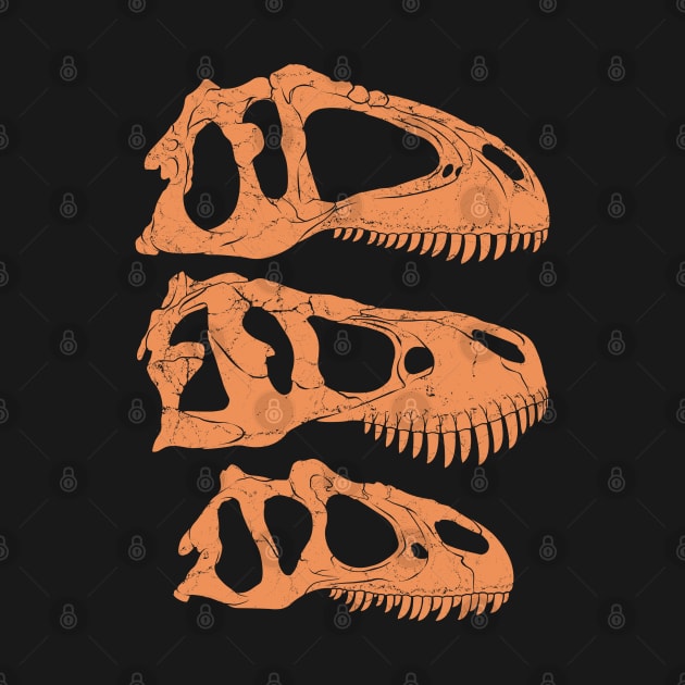 Giganotosaurus Tyrannosaurus Rex Allosaurus fossil skulls by NicGrayTees