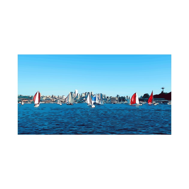 Sailboats on Lake Union, Seattle Washington by WelshDesigns