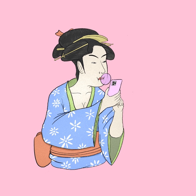 Geisha with Phone by The Graphicallist