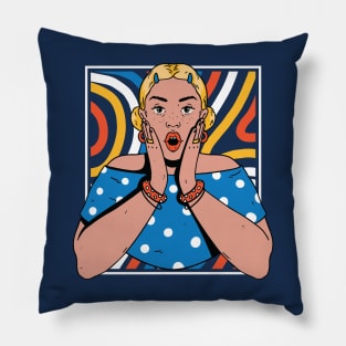 Chisme Queen Pop Art Portrait of Young Woman Gossip OK Pillow