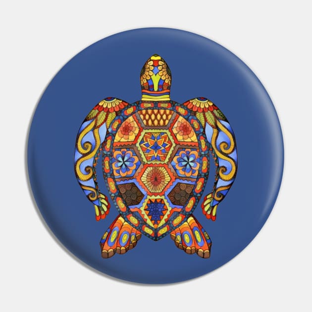 Colorful Sea Turtle Art Pin by AlondraHanley