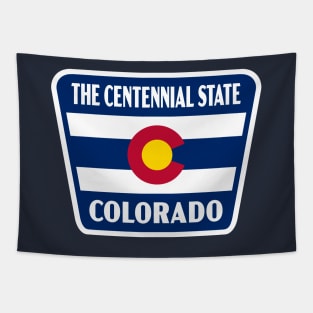 The Centennial State Colorado Retro Flag Badge (Blue) Tapestry