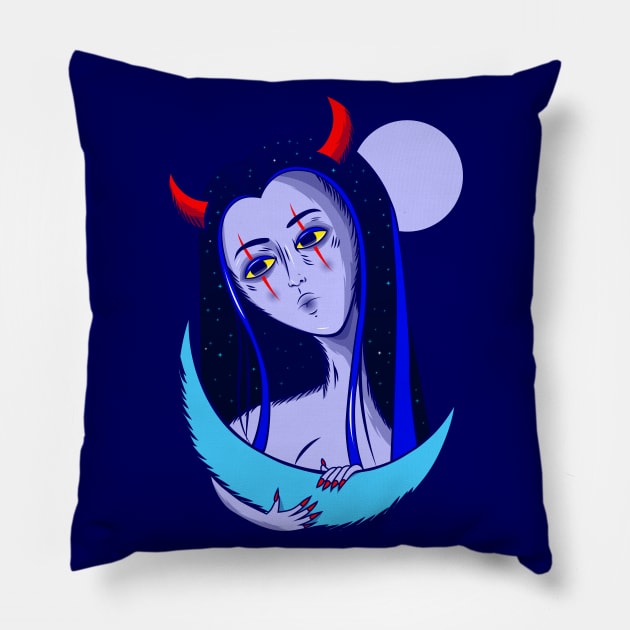 Moon Lady Pillow by Priscila Floriano