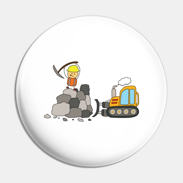 kids drawing of Construction worker hitting and mining with pickaxe with bulldozer pushing rocks and dirt Pin by wordspotrayal