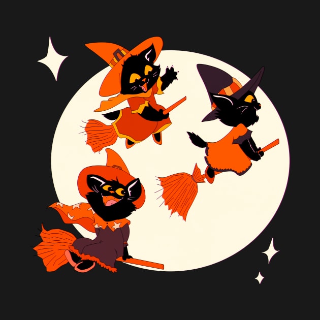 Halloween Kitten Witches Broomstick Ride by Hillopurkki