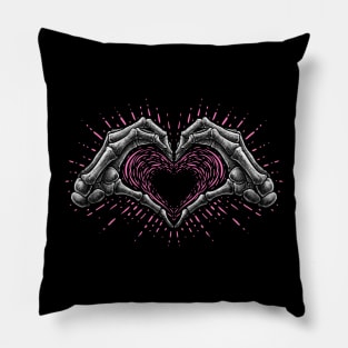 Skeleton Heart Hand Sign Pillow