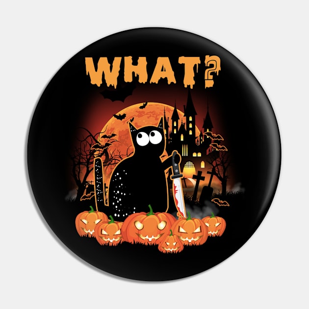 Cute Murderous Cat With Knife What? Halloween Costume Pin by beelz