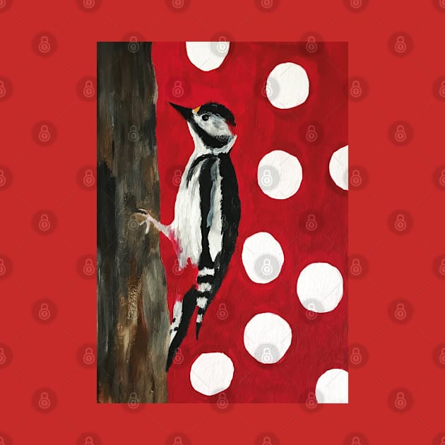 Woodpecker Red with White Dots Painting by Anke Wonder 